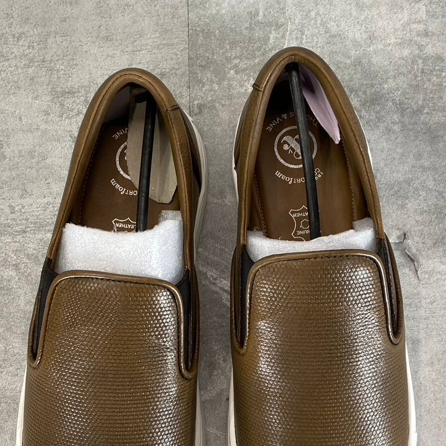 THOMAS & VINE Men's Brown Leather Conley Slip-On Sneakers SZ 9.5