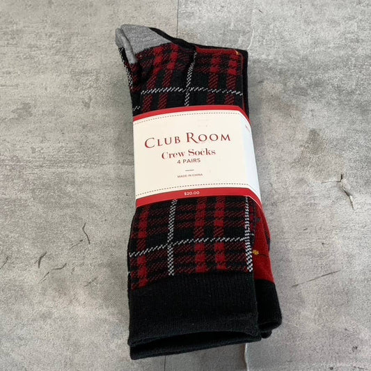 CLUB ROOM Men's Red Multi Plaid Candy Cane 4-Pack Crew Socks SZ 8-13