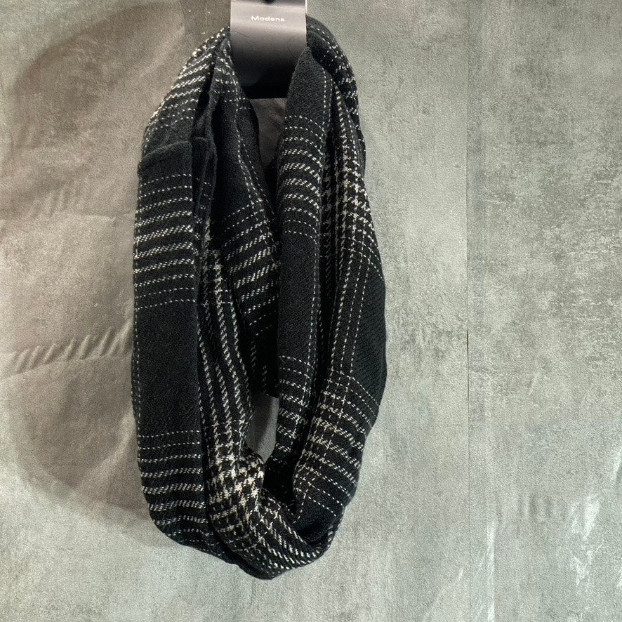 MODENA Women's Black-White Airspun Woven Plaid Infinity Scarf SZ OS