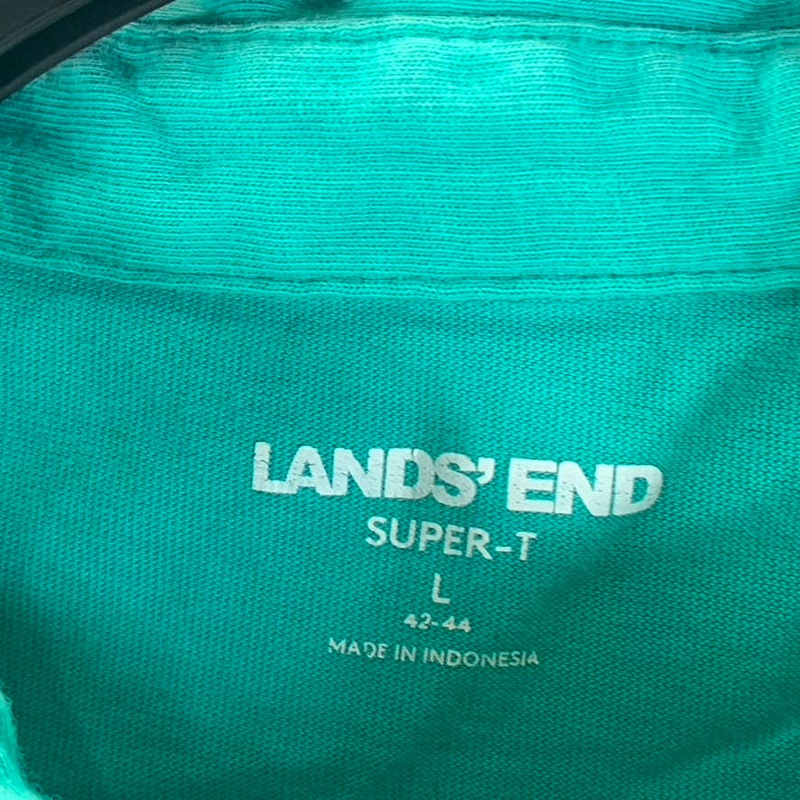 LANDS' END Men's Teal Shadow Super-T Cotton Short-Sleeve Polo Shirt SZ L