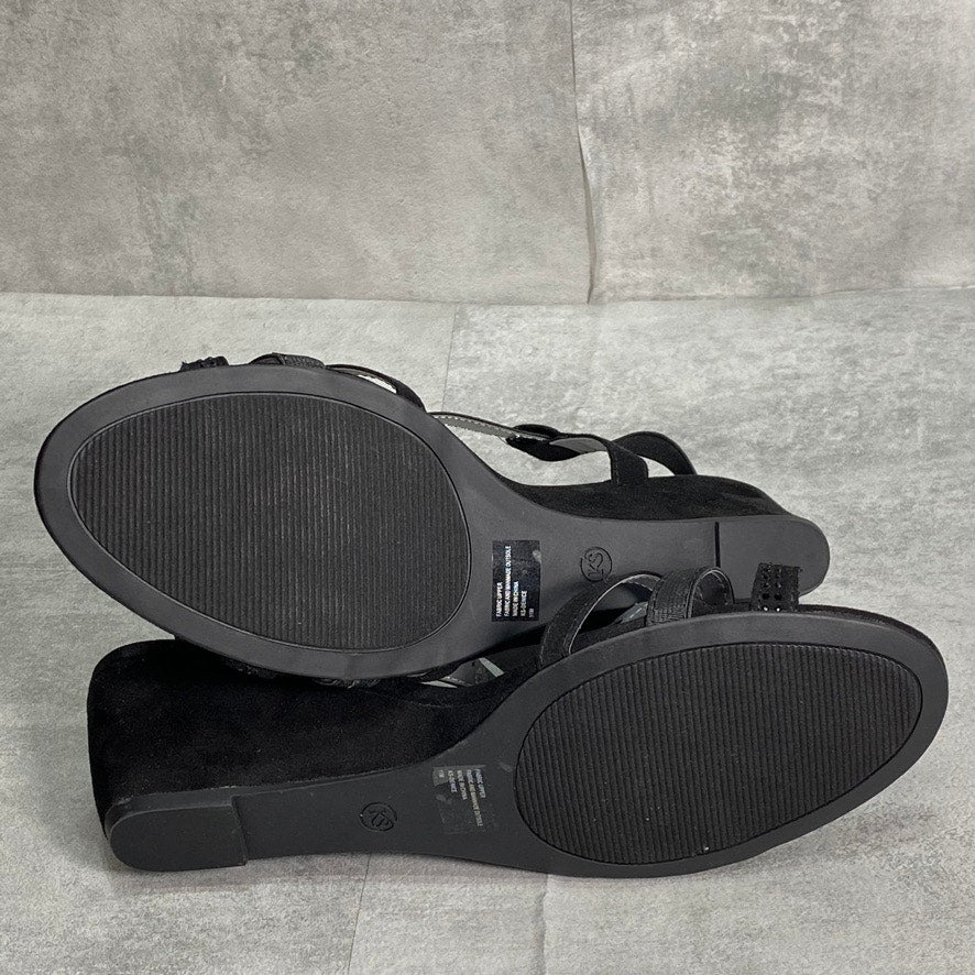 KAREN SCOTT Black Denice Embellished T-Strap Wedge Sandals SZ 11