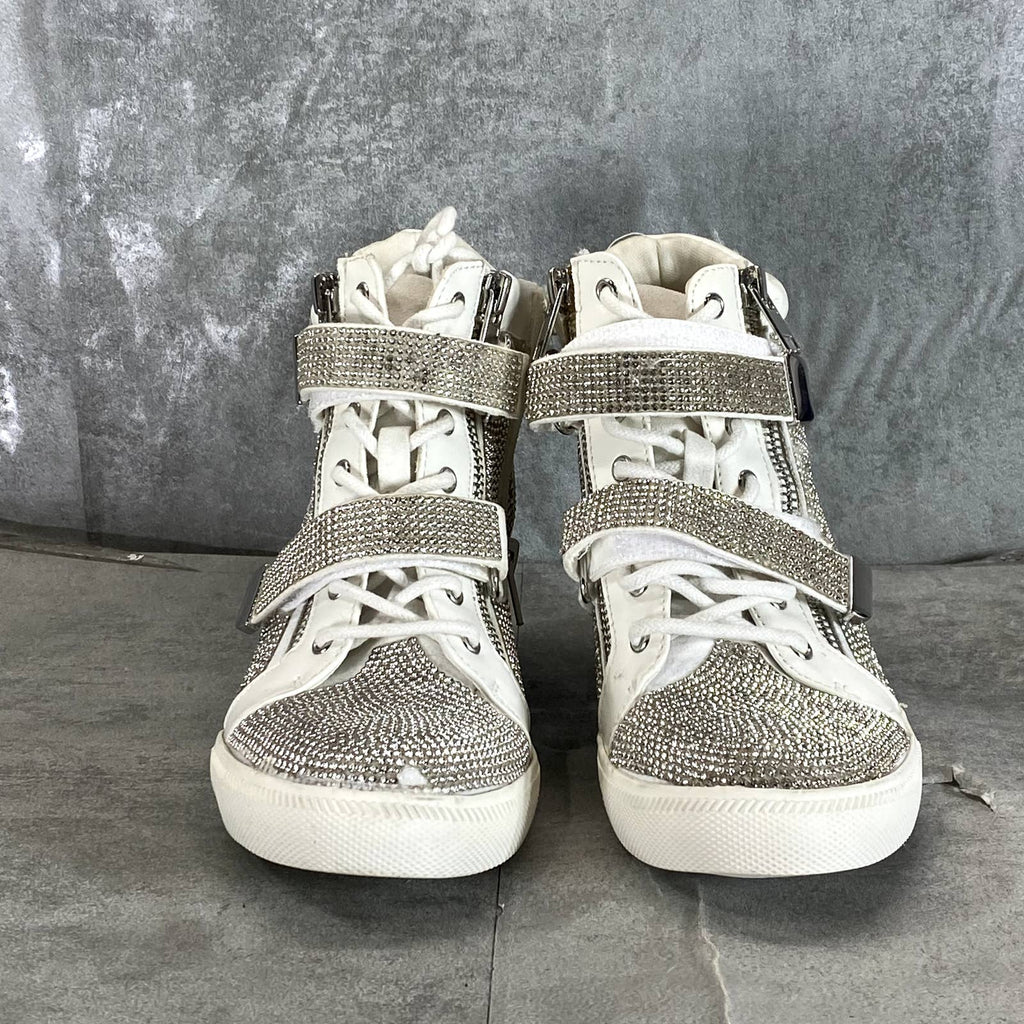 INC INTERNATIONAL CONCEPTS Women's Silver Rhinestone Debby Wedge Sneakers SZ 6