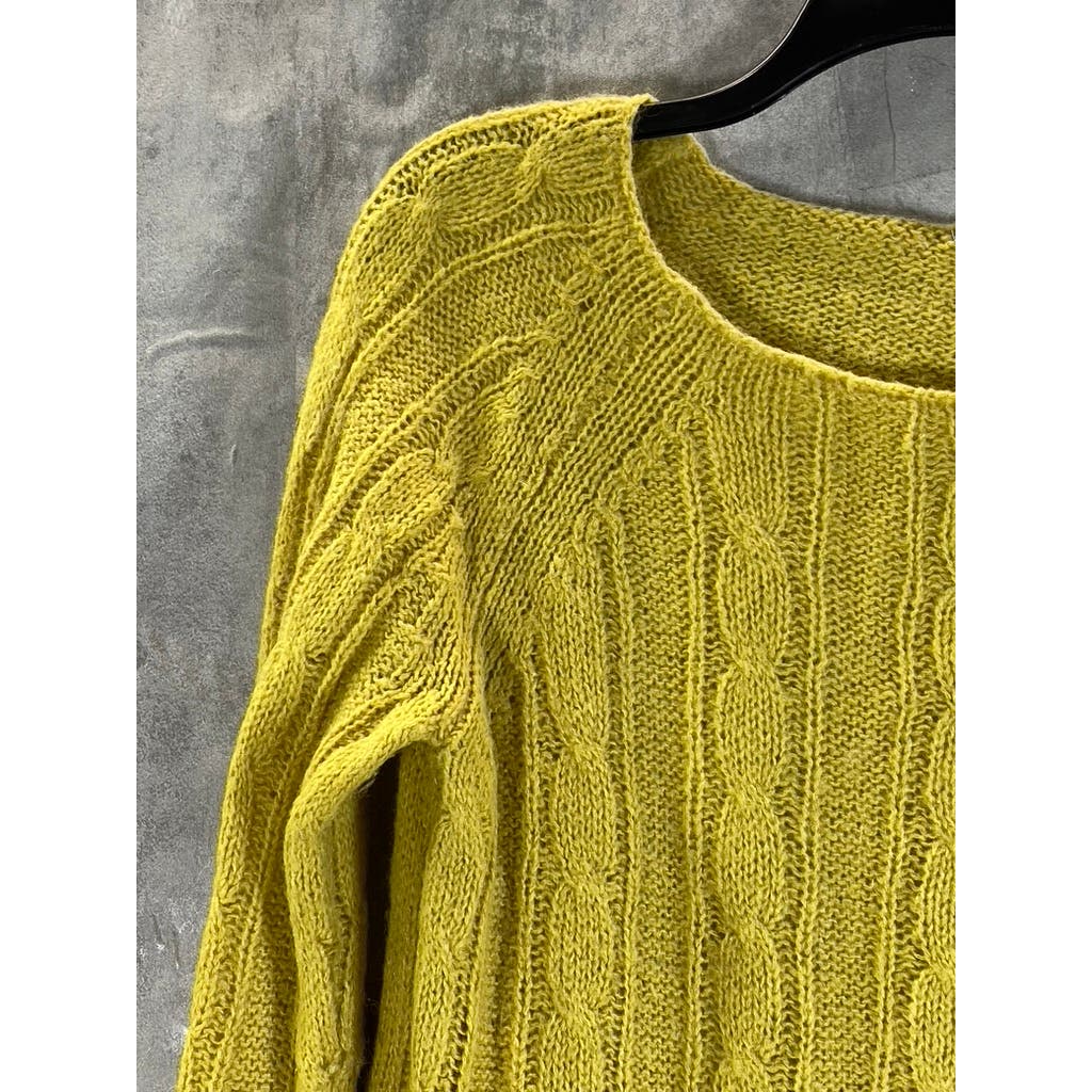 J.CREW Women's Yellow Dolce Cable-Knit Boatneck Long Sleeve Pullover Sweater SZM