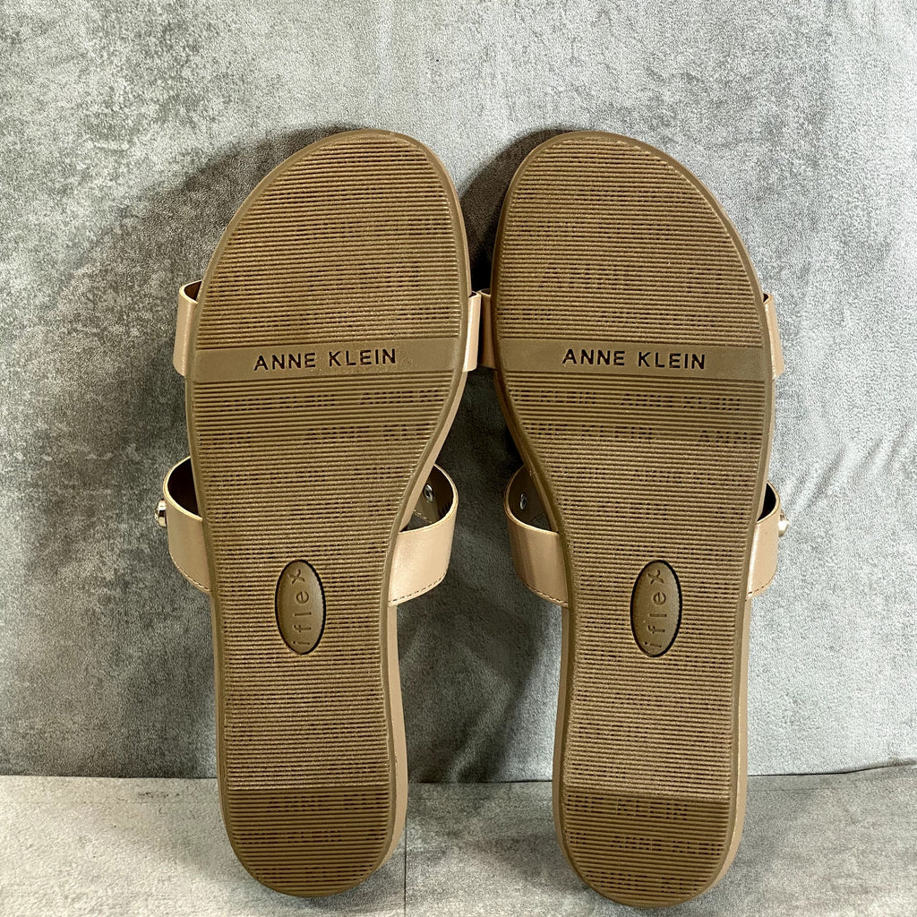 ANNE KLEIN Women's Natural Gold Studded Akely Slide Sandals SZ 8