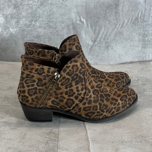 SUN+STONE Women's Brown Leopard Abby Double-Zip Round-Toe Block-Heel Booties SZ6