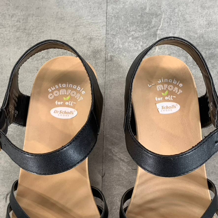 DR. SCHOLL'S Women's Black Faux-Leather First Of All Ankle-Strap Sandals SZ 8.5