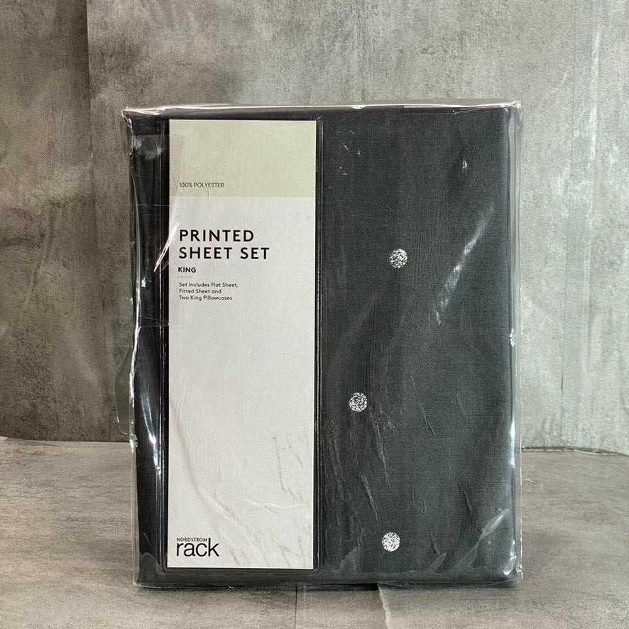 NORDSTROM RACK Gray Pearl Dot Print 4-Piece King Size Bed Sheet Set