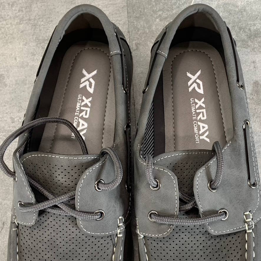 XRAY Men's Gray Perforated Faux-Leather Zahav Lace-Up Boat Shoes SZ 8.5