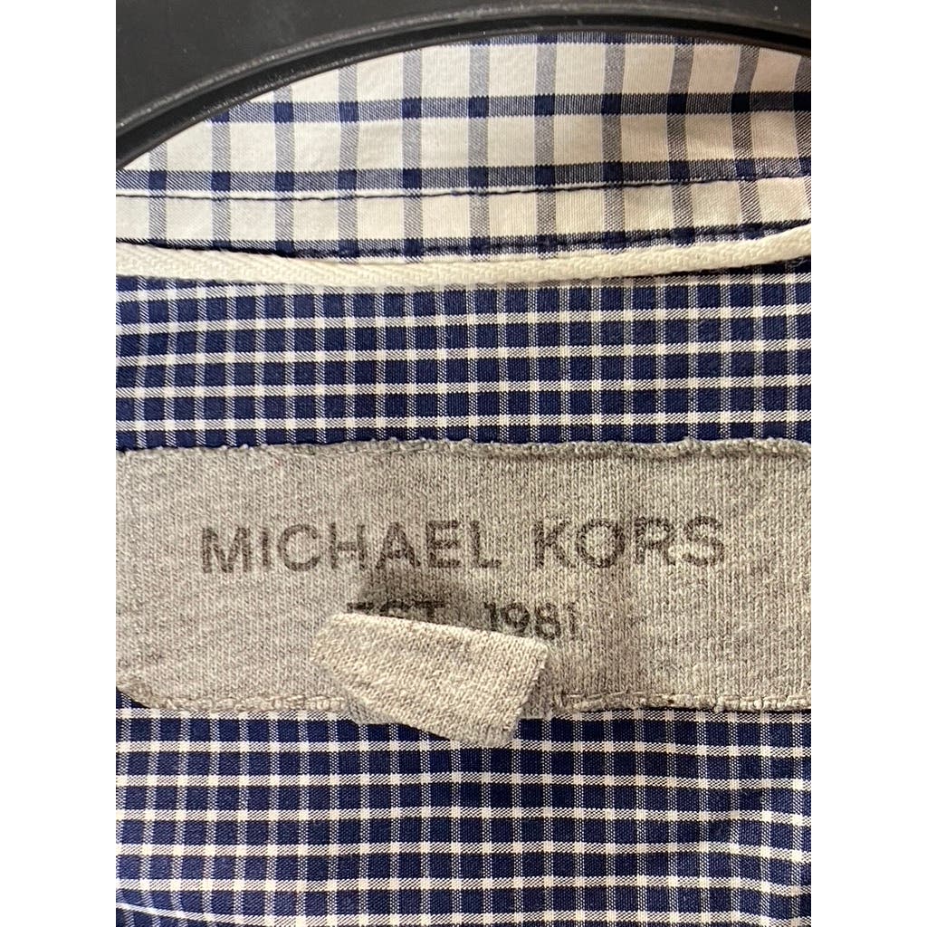 MICHAEL KORS Men's Navy Mini Check Cotton Button-Up Long Sleeve Shirt SZ M