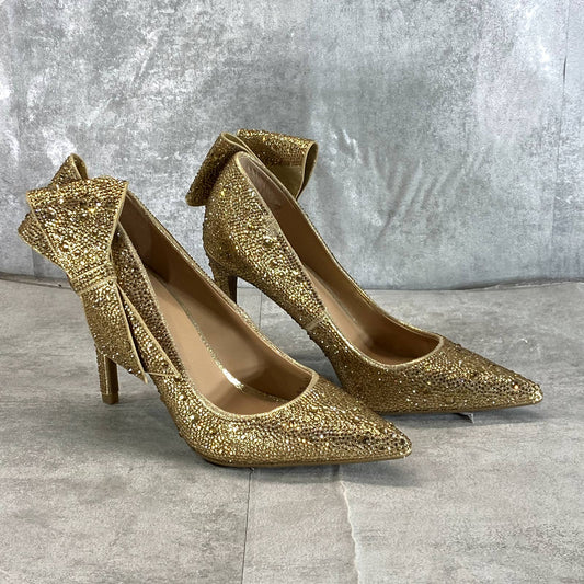 INC INTERNATIONAL Women's Gold Rhinestone Silvee Bow Pointed-Toe Pumps SZ 6