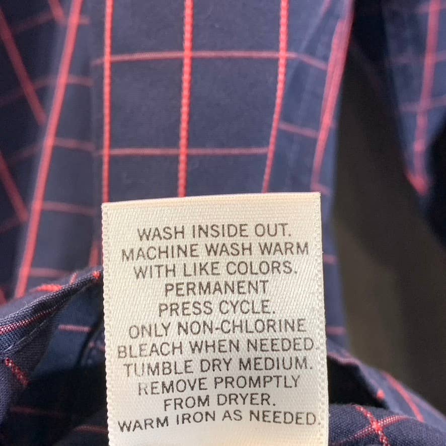 BANANA REPUBLIC Men's Navy/Red Plaid Classic-Fit Button-Up Dress Shirt SZ L
