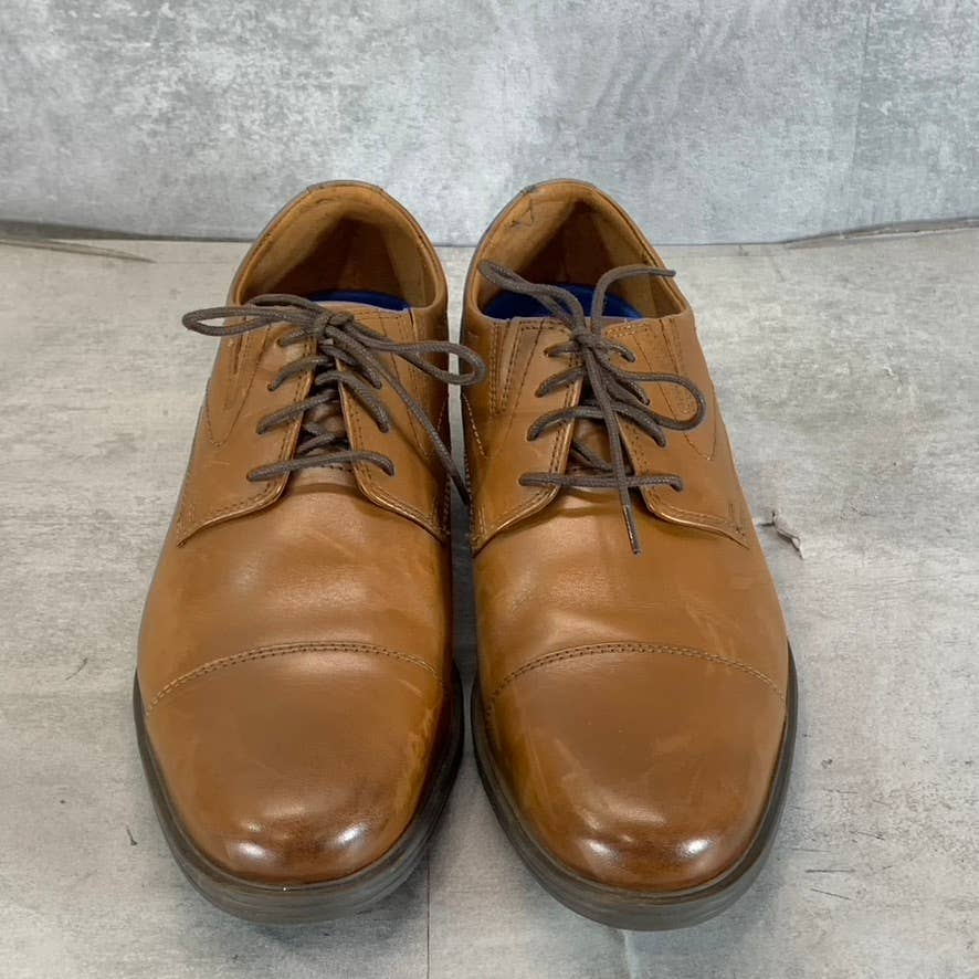 CLARKS Collection Men's Dark Tan Leather Whiddon Lace-Up Cap-Toe Oxfords SZ 10