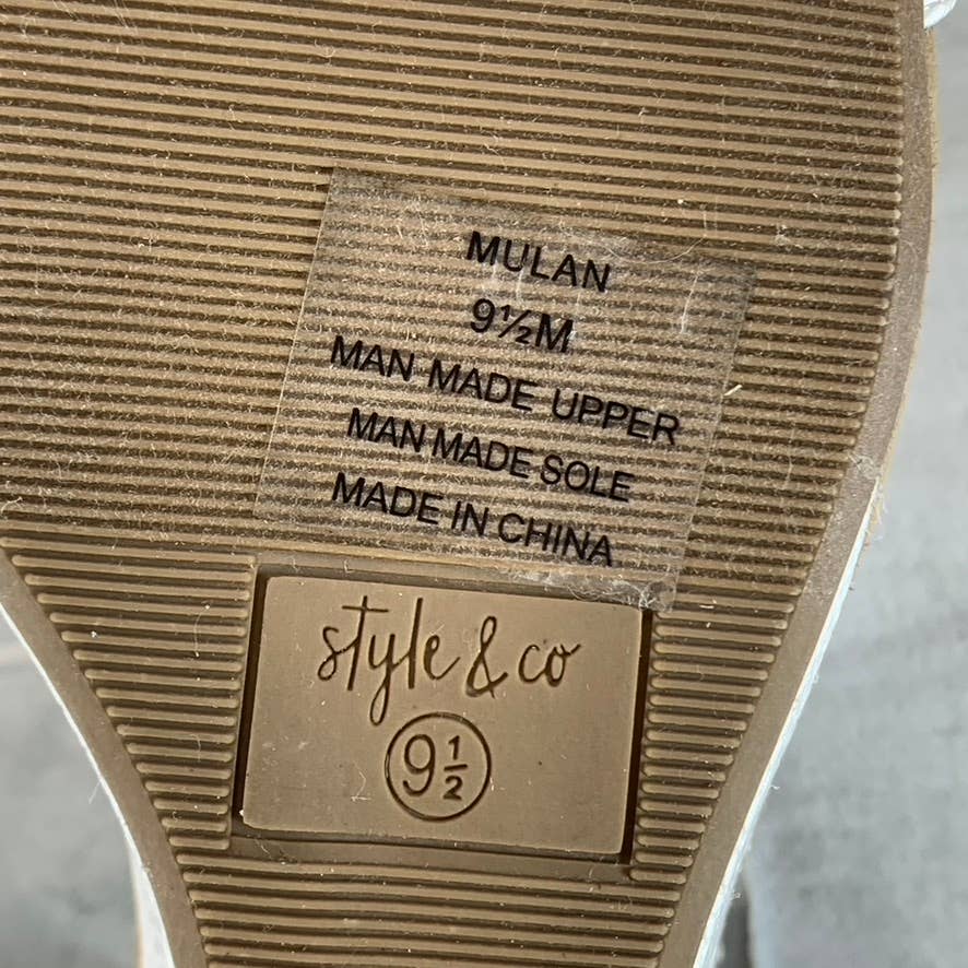STYLE & Co Women’s White Mulan Round-Toe T-Strap Slingback Wedge Sandals SZ 9.5