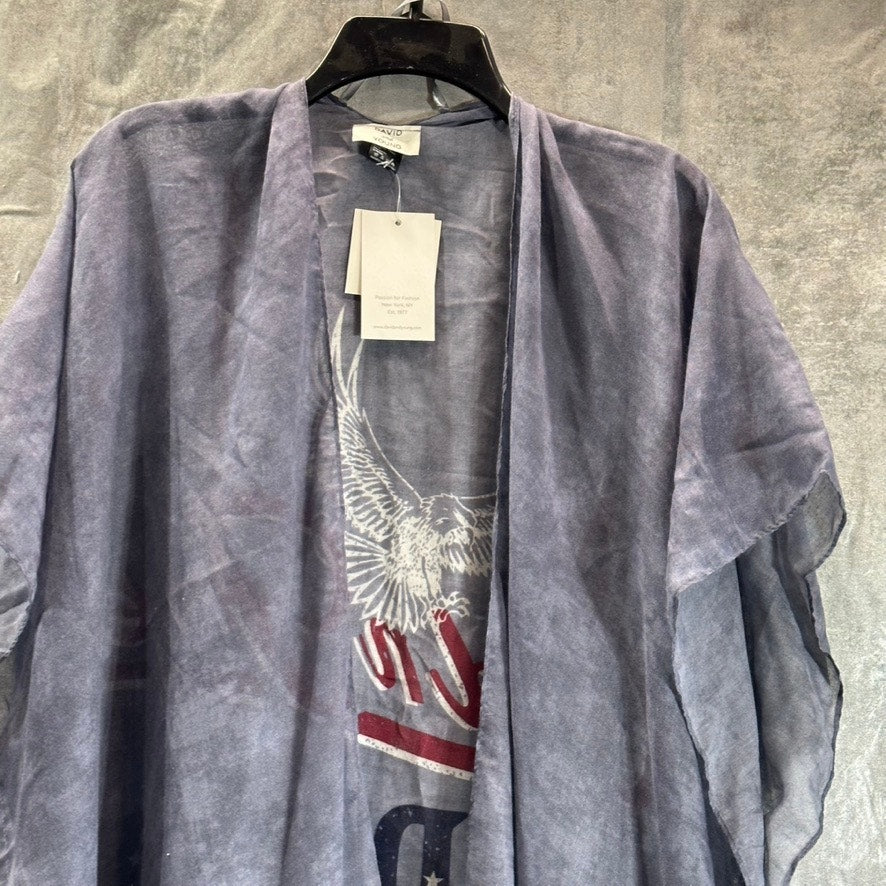 DAVID & YOUNG Women's Blue Graphic Wild & Free Americana Vintage Kimono SZ OS