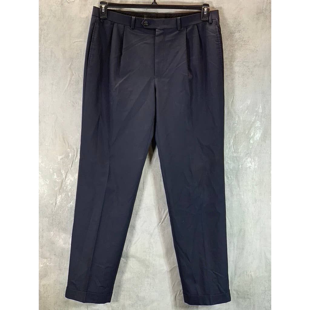 LAUREN RALPH LAUREN Men's Navy Total Comfort Pleated Wool Dress Pants SZ 36X32