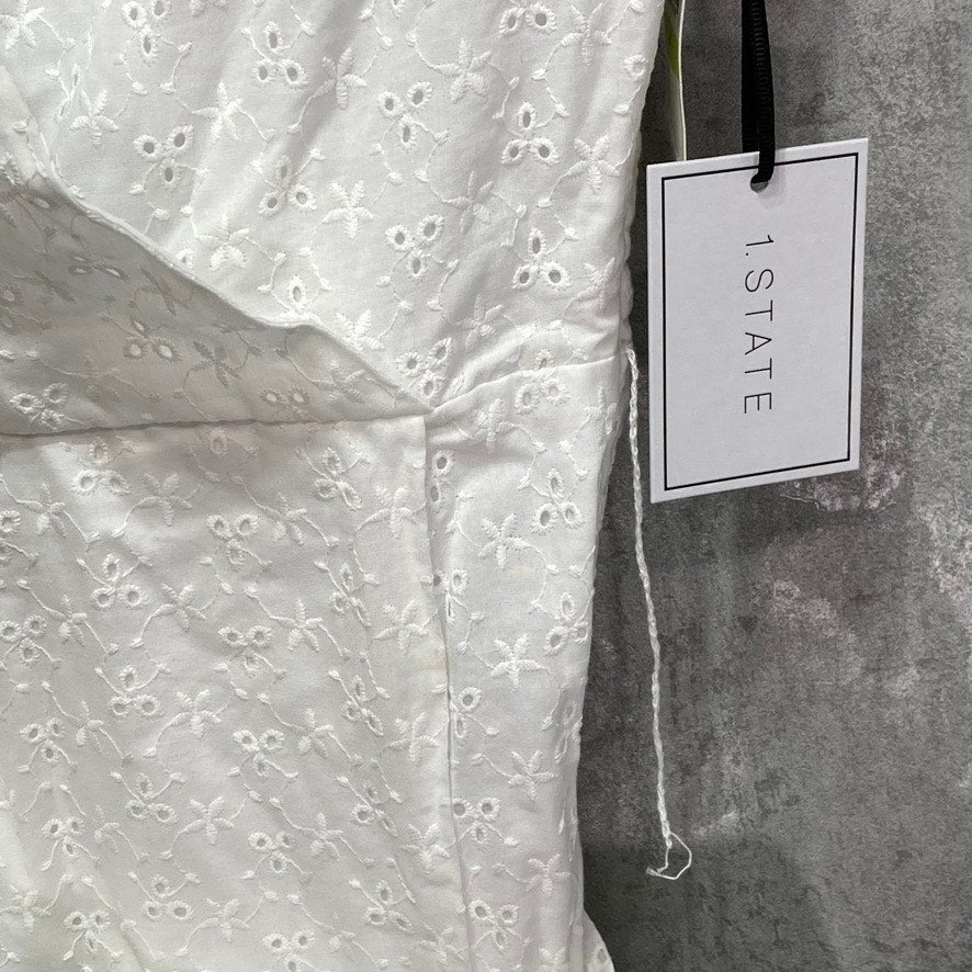 1. STATE White Wrap-Front Tie Waist V-Neck Ruched Short-Sleeve Mini Dress SZ 4