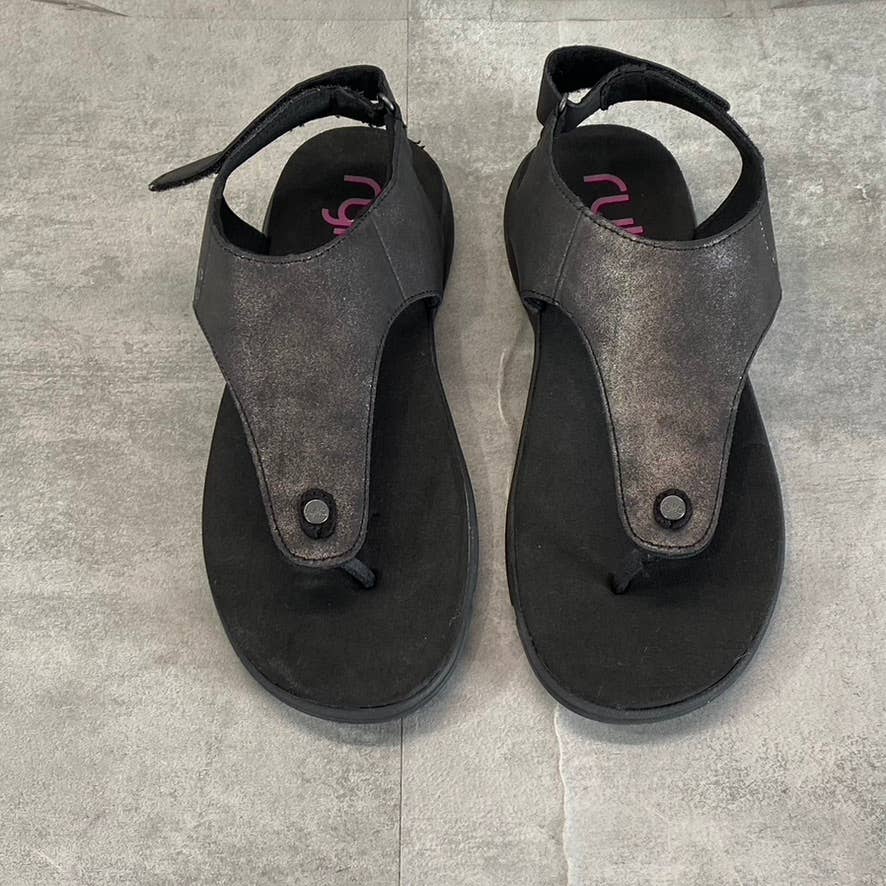 RYKA Women's Wide Black Margo Lightweight Ankle-Strap Thong Sandals SZ 7W