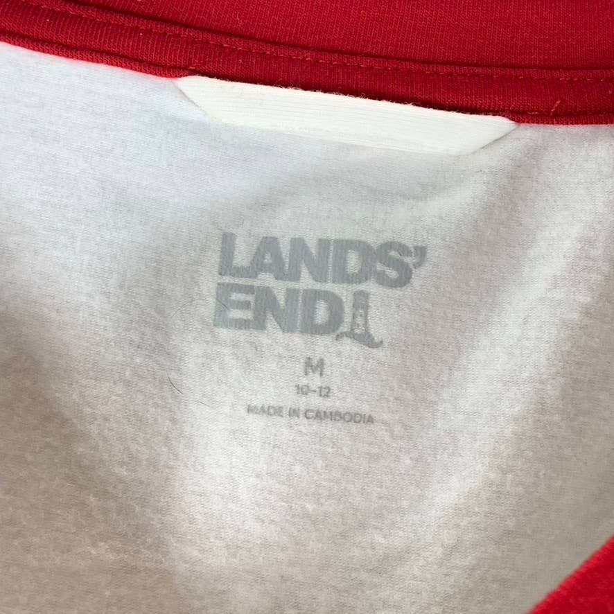 LANDS' END Women's White/Red Trim Crewneck Lounge Long-Sleeve Top SZ M