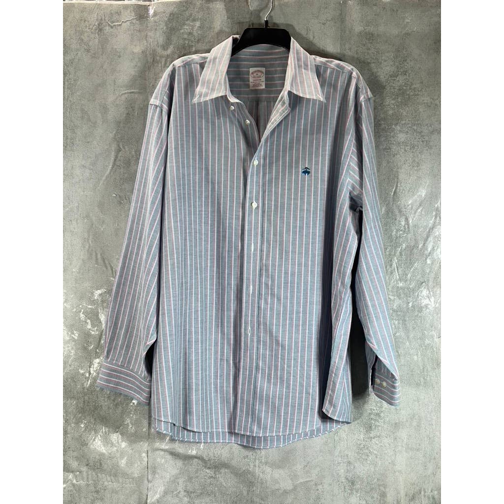 BROOKS BROTHERS Men's Gray/Pink Stripe Stretch Madison Relaxed-Fit Shirt SZ XL
