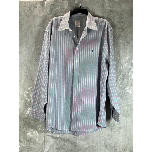 BROOKS BROTHERS Men's Gray/Pink Stripe Stretch Madison Relaxed-Fit Shirt SZ XL
