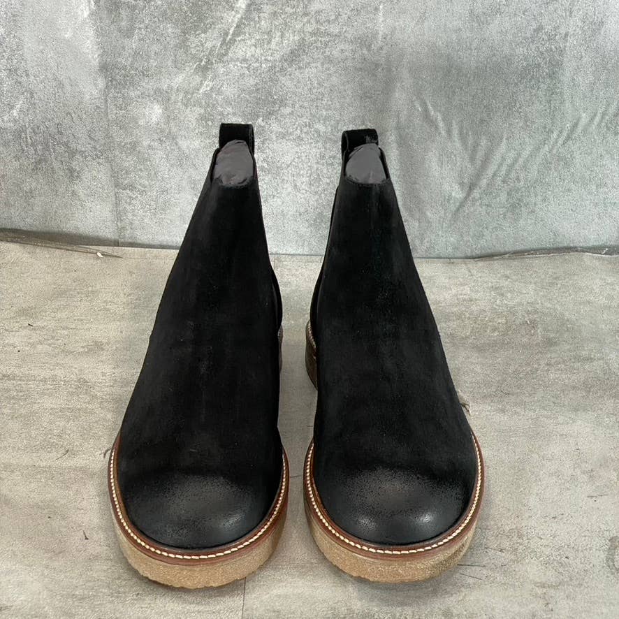 THOMAS & VINE Men's Black Leather Cedric Plain-Toe Pull-On Chelsea Boots SZ 8