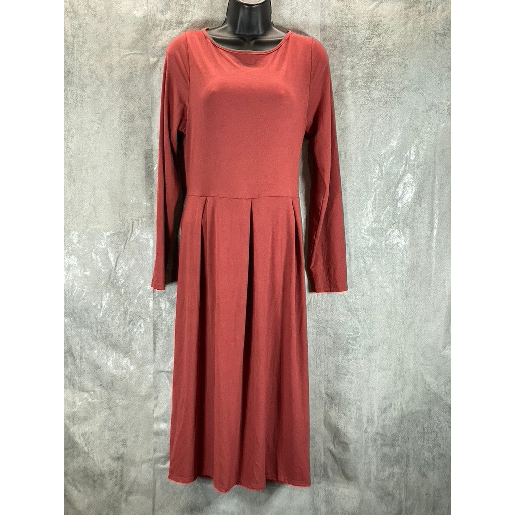 24SEVEN Comfort Apparel Woman's Brick Crewneck Long-Sleeve Pocket Dress SZ XL