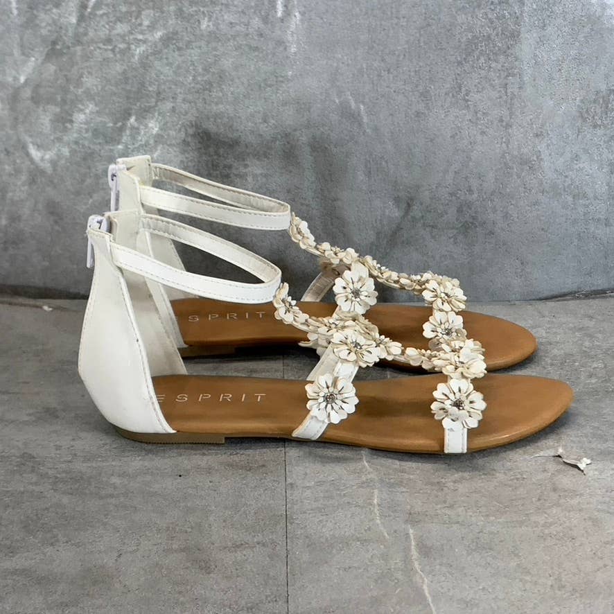 ESPRIT Girl's White Darcy-G Floral Strappy Back-Zip Flat Sandals SZ 3