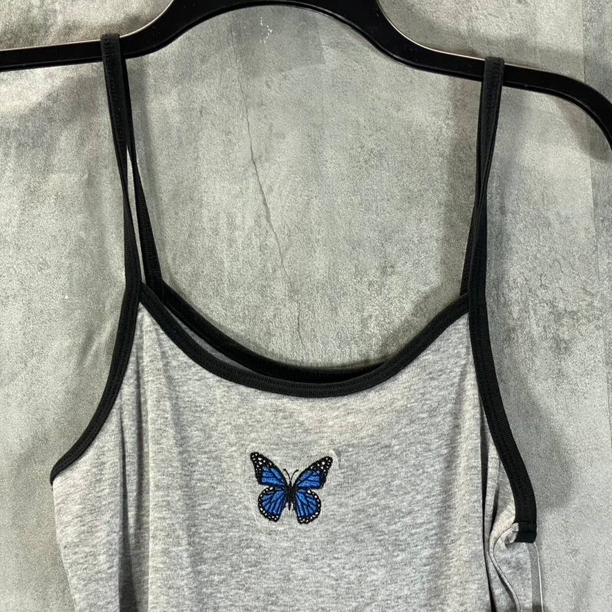 REBELLIOUS ONE Juniors' Heather Grey Butterfly Embroidered Tank Top SZ M