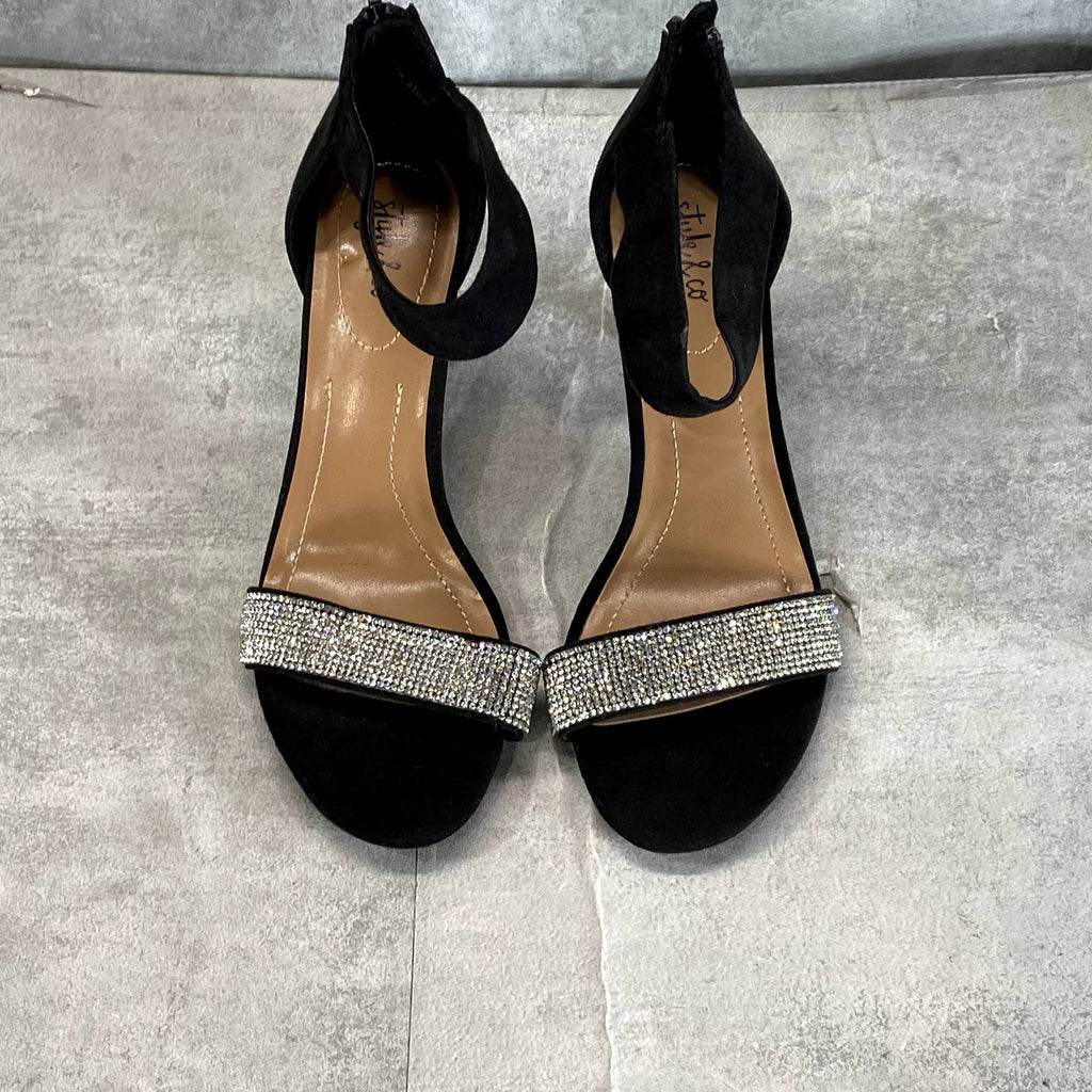 STYLE & CO Women's Black Rhinestone Phillyis Two-Piece Evening Sandals SZ 6
