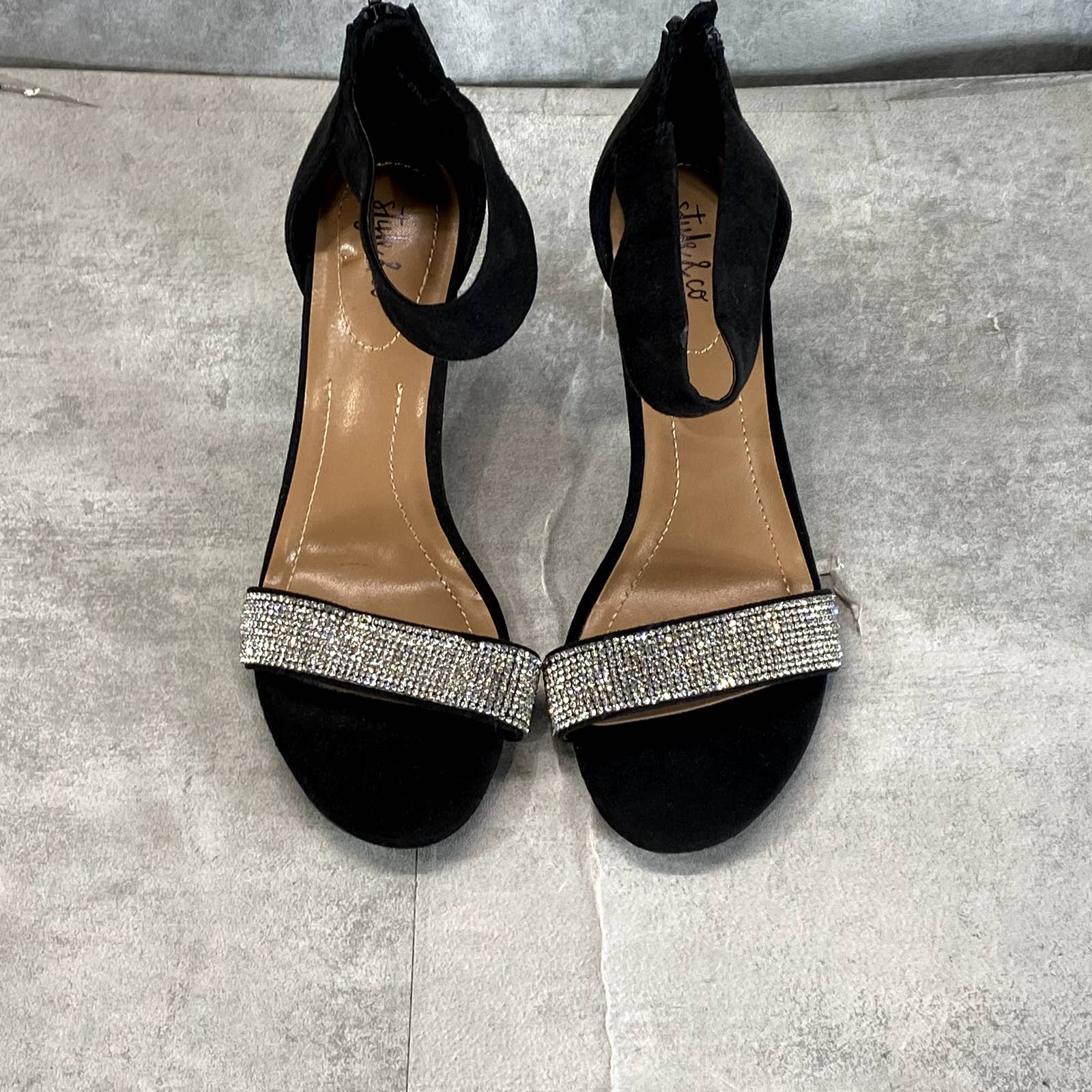 STYLE & CO Women's Black Rhinestone Phillyis Two-Piece Evening Sandals SZ 6