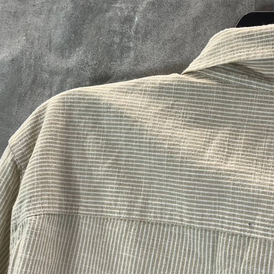 GOODFELLOW & CO Men's Tan Striped Standard-Fit Button-Up Long-Sleeve Shirt SZ M
