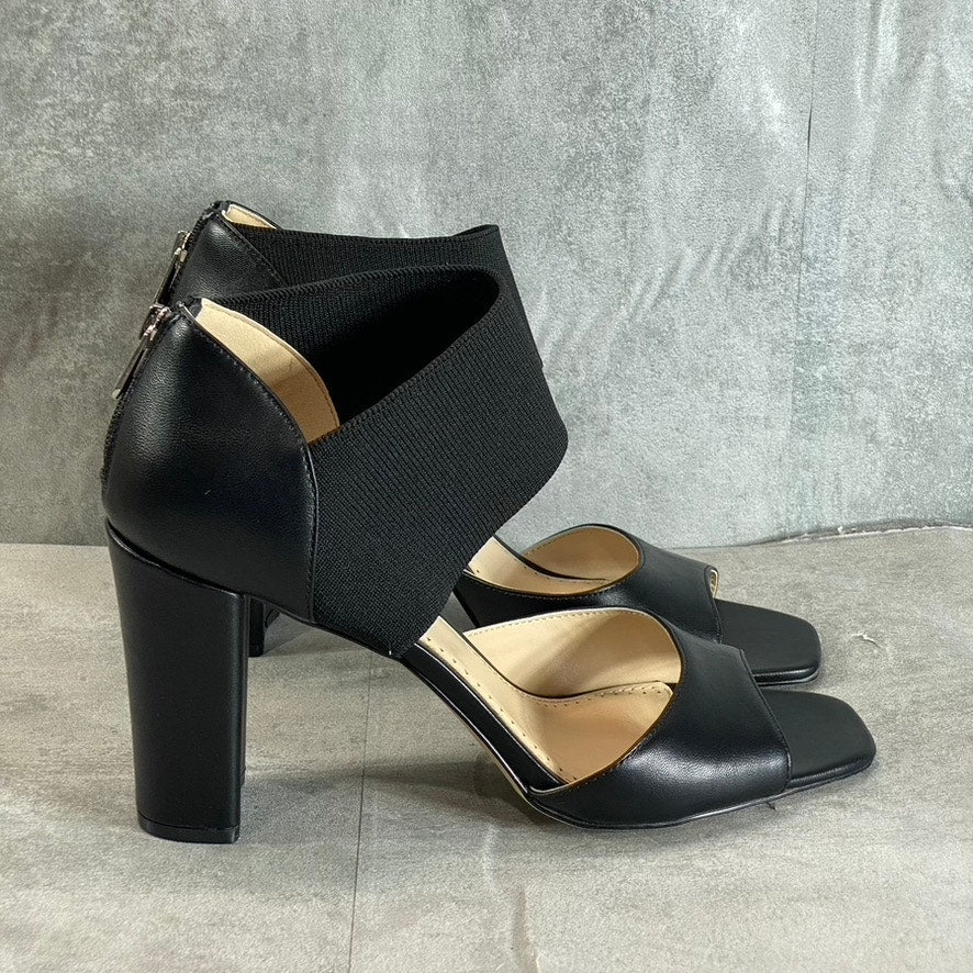 ADRIENNE VITTADINI Women's Black Greta Stretch Knit Slip-On Block-Heel Sandals