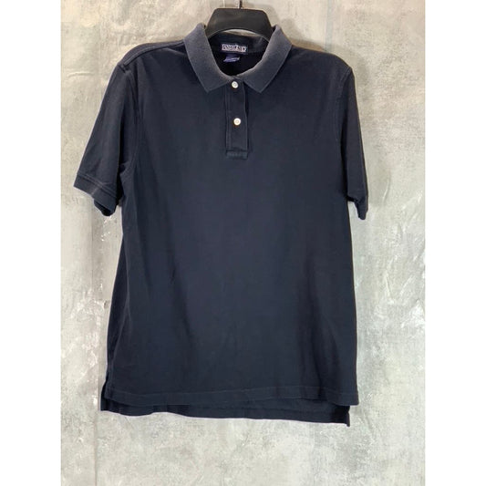 LANDS' END Women's Navy Pique Short Sleeve Two-Button Polo Shirt SZ M