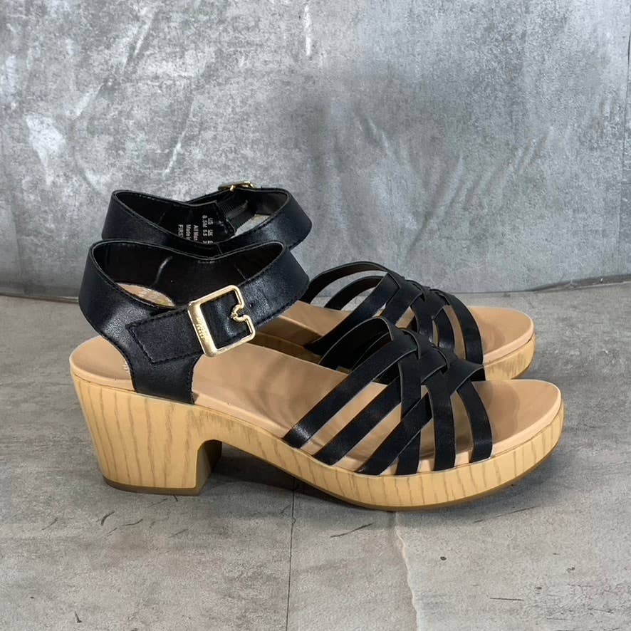 DR. SCHOLL'S Women's Black Faux-Leather First Of All Ankle-Strap Sandals SZ 8.5