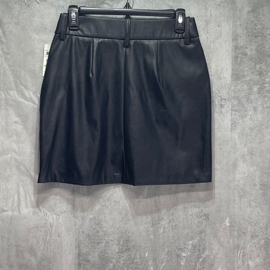 BAR III Solid Black Faux Leather Pull-On Mini Skirt SZ S