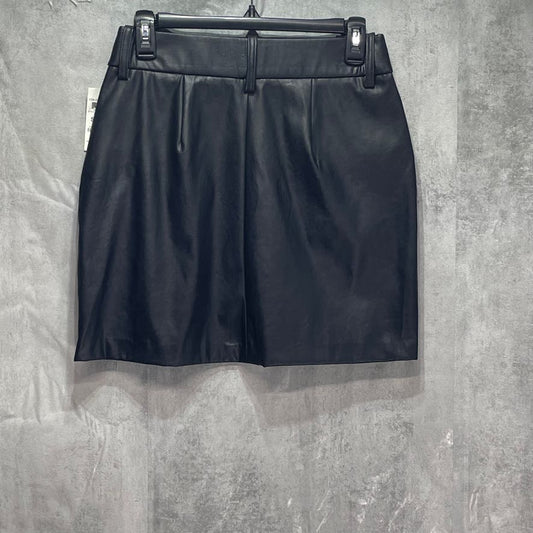 BAR III Solid Black Faux Leather Pull-On Mini Skirt SZ S