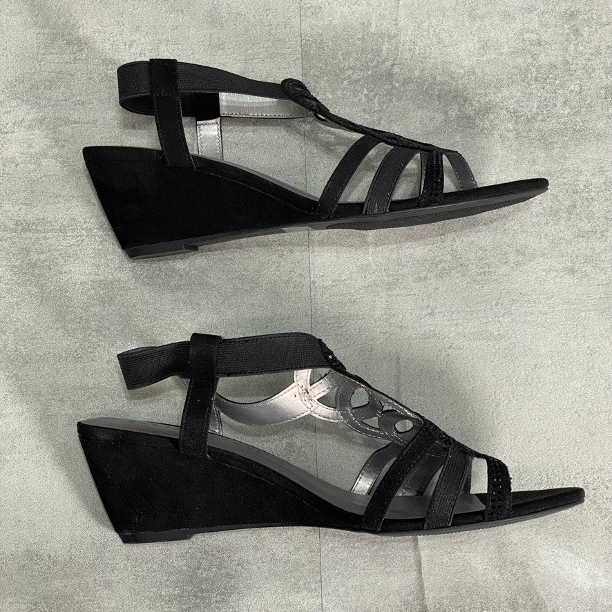 KAREN SCOTT Black Denice Embellished T-Strap Wedge Sandals SZ 11