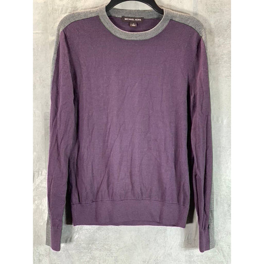 MICHAEL KORS Men's Wine/Grey Colorblock Stripe Crewneck Pullover Sweater SZ S