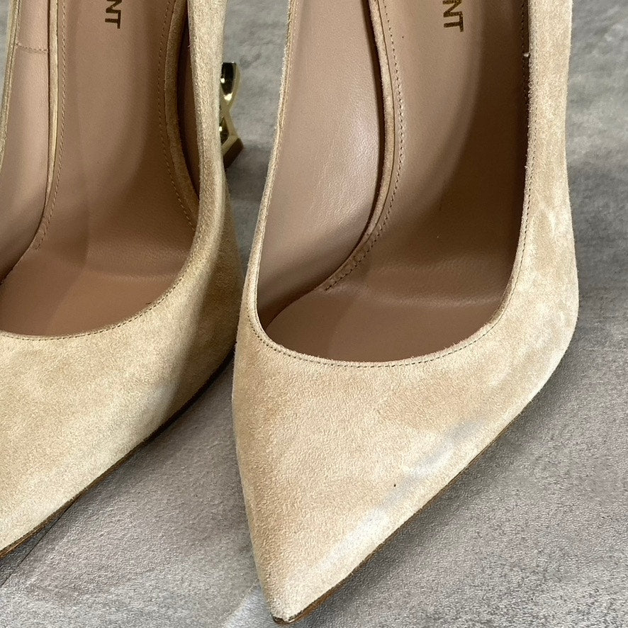 SAINT LAURENT Women's Misia Beige Suede Mid Heel Pointed-Toe Pumps SZ 7