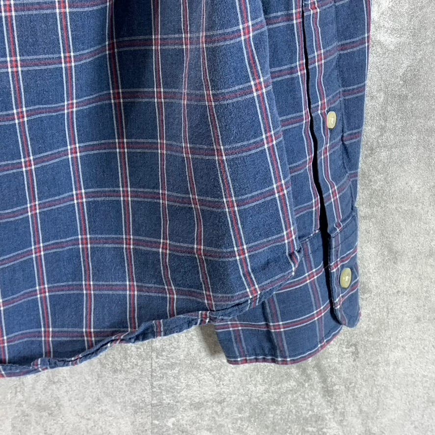 J.CREW Men's Blue Plaid Washed Casual Tailored-Fit Button-Up Shirt SZ S