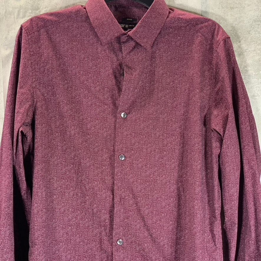 BAR III Men's Burgundy Printed Slim-Fit Stretch Dress Shirt SZ S(14-14.5 32/33)