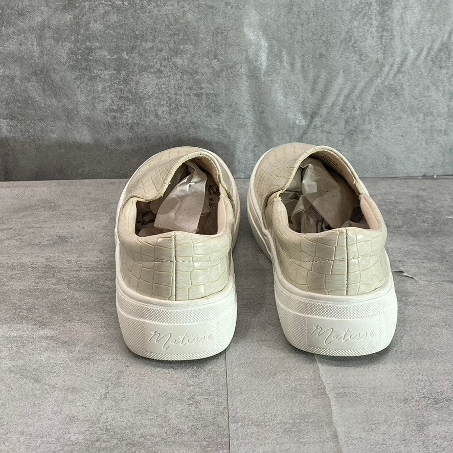 MATISSE Women's Ivory Croc Embossed Round-Toe Slip-On Sneakers SZ 7.5