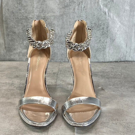 BCBGENERATION Women's Silver Jadia Chain Detail Ankle Strap Dress Sandals SZ 9