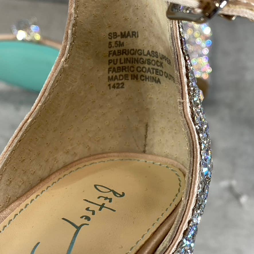 BLUE By BETSEY JOHNSON Women's Champange Mari Rhinestone Block-Heel Sandal SZ5.5