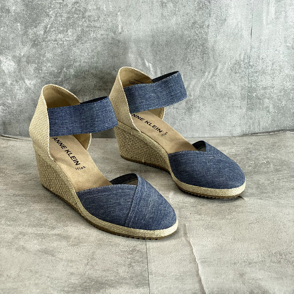 ANNE KLEIN Women's Denim Zoey Closed-Toe Slip-On Espadrille Wedge Sandals SZ 8