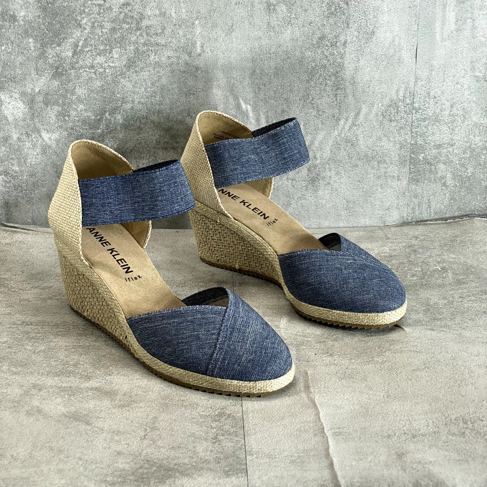 ANNE KLEIN Women's Denim Zoey Closed-Toe Slip-On Espadrille Wedge Sandals SZ 8