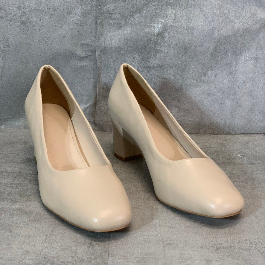 HALSTON Ivory Paris Block Heel Cushioned Slip-On Round-Toe Pumps SZ 11