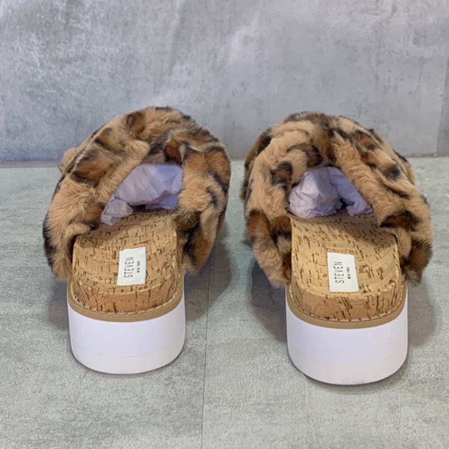 STEVEN NEW YORK Cado Faux Fur Leopard Print Slide Sandal SZ 7.5