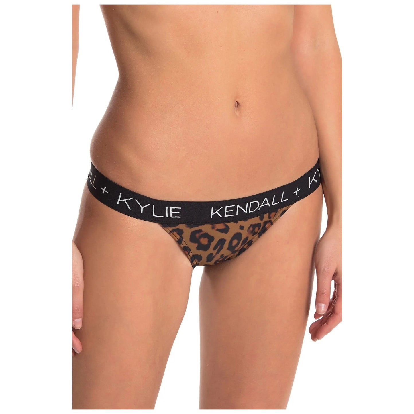 KENDALL & KYLIE Leopard Print Logo Waist Moderate Coverage Bikini Bottoms SZ XL