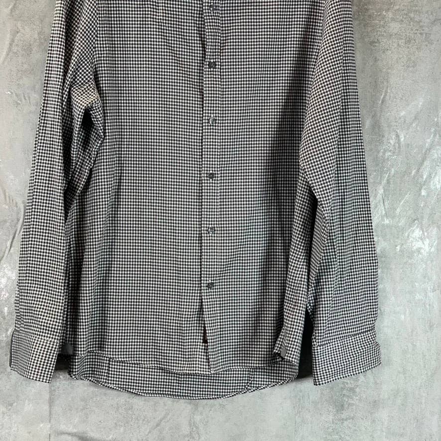 MICHAEL KORS Men's Black/White Mini Check Trim Stretch Button-Up Shirt SZ L